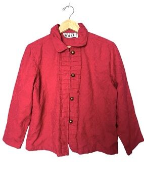 KEREN hart Magents Ruffle Placket Jacket Bronze Color Buttons